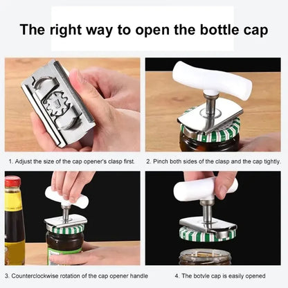Multi-Function Bottle Cap Opener Stainless Steel Adjustable Lids off Jar Opener Labor-Saving Screw Can Opener Kitchen Gadget